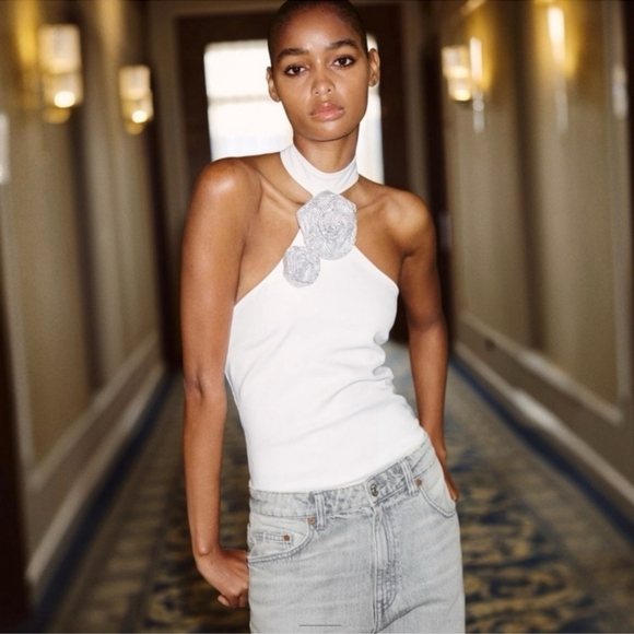 FLORAL JEWEL HALTER NECK BODYSUIT SIZE L - Picture 4 of 10